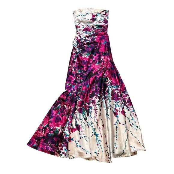 Cache Brand Strapless Satin Floral‎ Mermaid Gown Size 2 - Picture 9 of 16